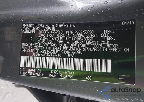 2013 Lexus Lx 570 z USA, uszkodzony, nr VIN JTJHY7AX2D4123410